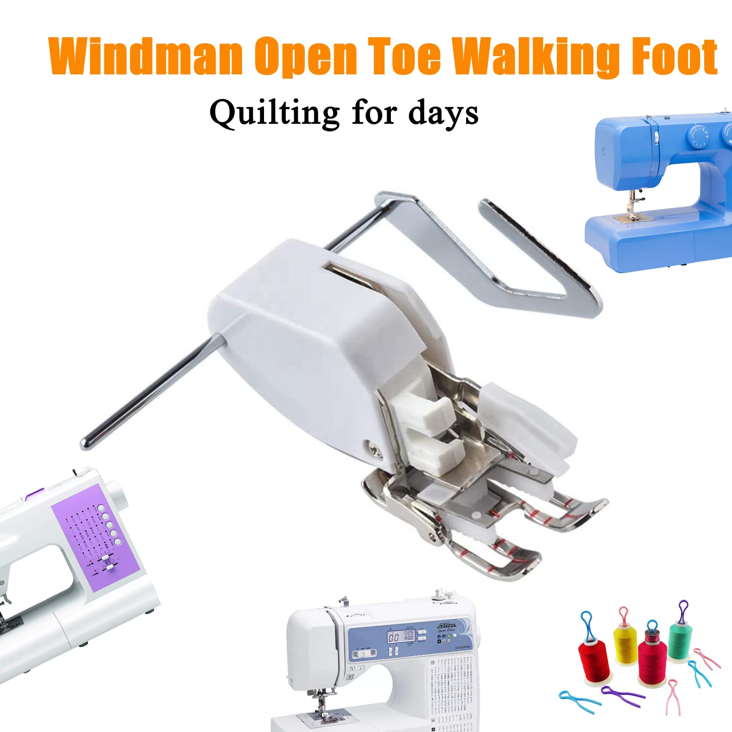 Windman Open Toe Walking Foot W/Guide for Quilting and Sewing Stitch Through Multiple Layers for Brother Singer Janome Sewing Machines