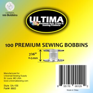 Ultima Premium Sewing Machine Bobbins - Style SA-156 Bobbins for Brother, Singer, Babylock, Janome, Kenmore & Other Sewing Machines (100 Bobbins)