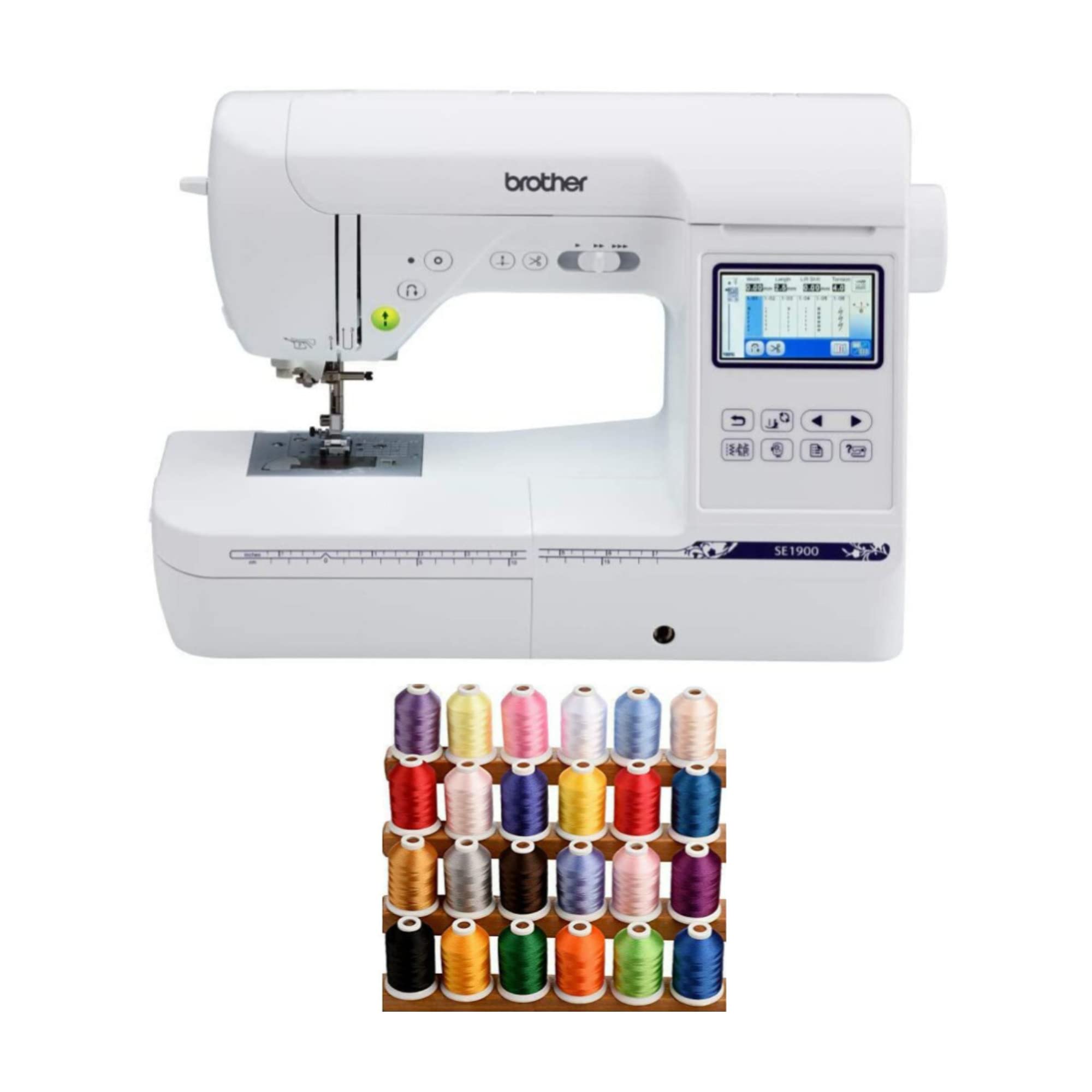 Brother SE1900 Sewing and Embroidery Machine Bundle with 1100 Yards Trilobal Polyester Embroidery Machine Thread (24 Colors) (2 Items)