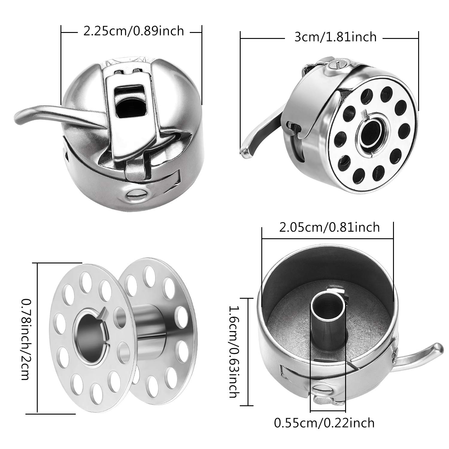 WILLBOND 3 Pcs Sewing Machine Bobbin Case and 15 Pieces Sewing Machine Bobbins Metal Sewing Bobbins with Shuttle Holder for Craft Sewing, Suitable for Front Loading 15 Class Machines