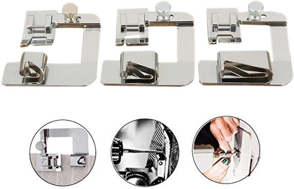 Windman 3 Sizes Wide Rolled Hem Pressure Foot Sewing Machine Presser Foot Hemmer Foot Set 1/2 Inch, 3/4 Inch, 1 Inch Low Shank Sewing Machine Presser Foot for Brother Singer