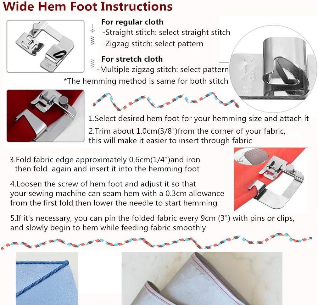 Windman 3 Sizes Wide Rolled Hem Pressure Foot Sewing Machine Presser Foot Hemmer Foot Set 1/2 Inch, 3/4 Inch, 1 Inch Low Shank Sewing Machine Presser Foot for Brother Singer