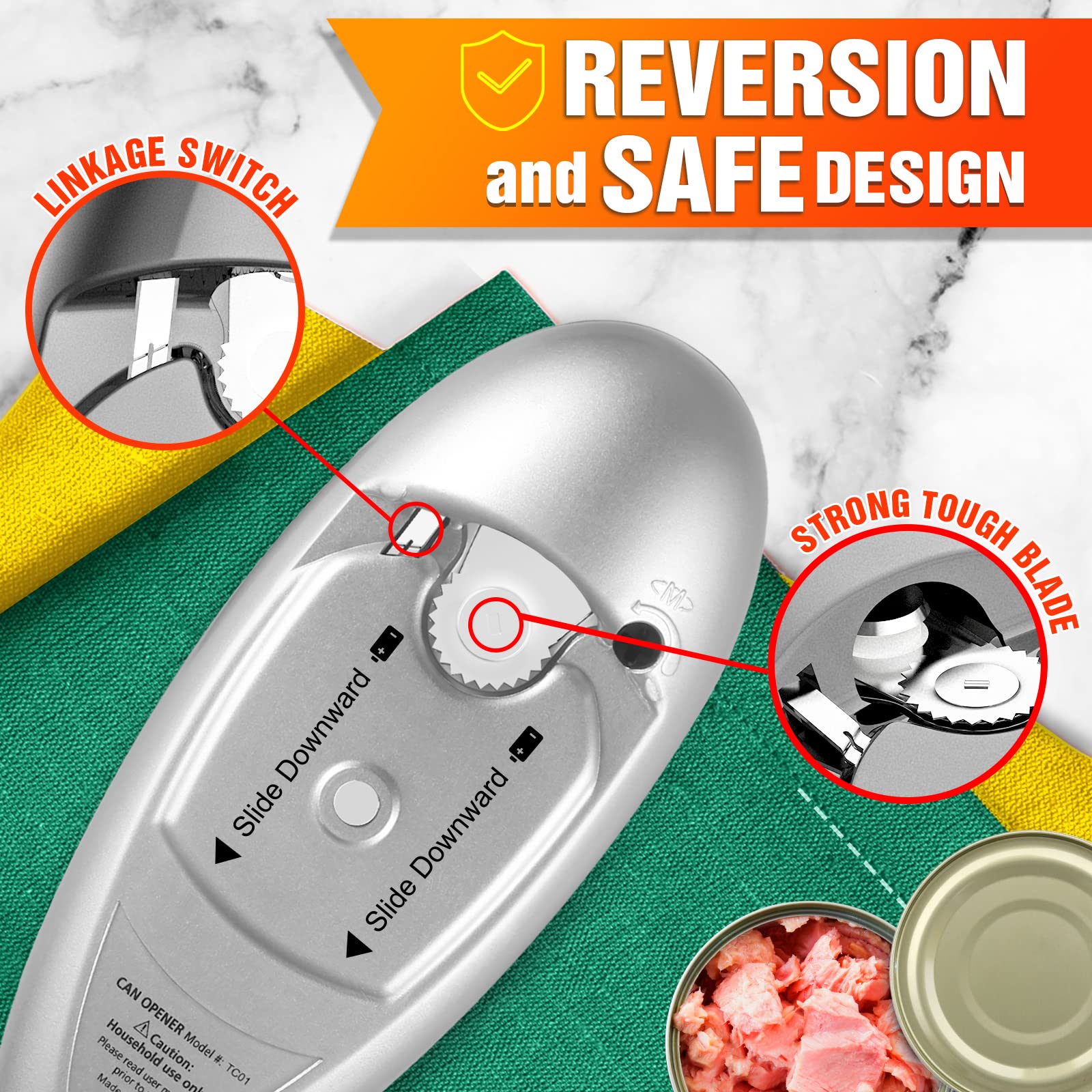 No Sharp Edges Electric Can Opener Automatic Opens Most of Cans,One Touch Switch with Ergonomic Design,Electric for Kitchen,Best Kitchen Gadget,Arthritis and Seniors