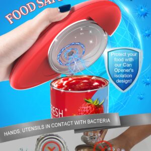 Electric Can Opener, Hand Free Can Opener Easy Open Any Can Sizes with Smooth Edge, Food-Safe Portable Battery Operated Electric Can Openers (Red)