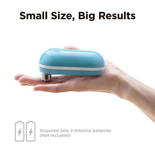 Kitchen Mama Mini Electric Can Opener Smooth Edge: Open Cans with A Simple Press of Button - Ultra-Compact, Space Saver, Portable, Hands Free, Food-Safe, Battery Operated (Blue)