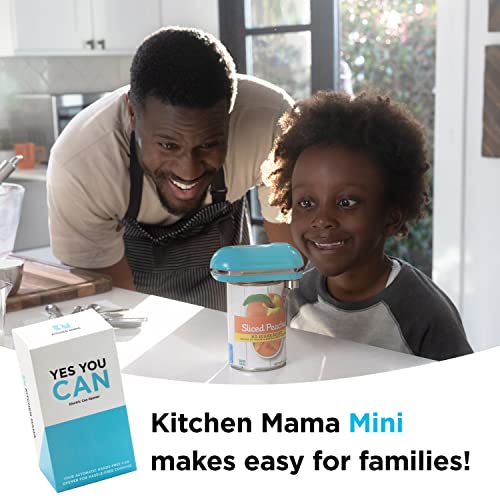 Kitchen Mama Mini Electric Can Opener Smooth Edge: Open Cans with A Simple Press of Button - Ultra-Compact, Space Saver, Portable, Hands Free, Food-Safe, Battery Operated (Blue)