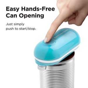 Kitchen Mama Mini Electric Can Opener Smooth Edge: Open Cans with A Simple Press of Button - Ultra-Compact, Space Saver, Portable, Hands Free, Food-Safe, Battery Operated (Blue)