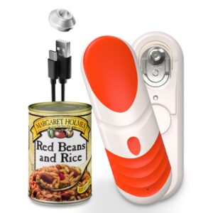 miadore electric can opener for kitchen,rechargeable automatic can opener with removable tilted blade,one-touch operation, smooth edge,built-in magnet,power warning-vibrant orange