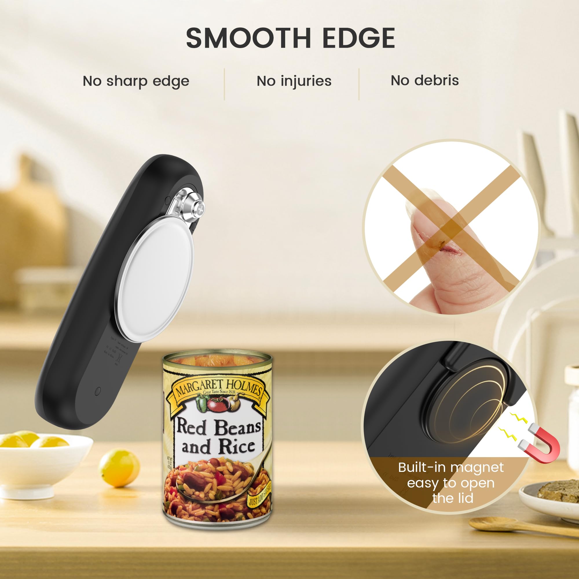 miadore Electric Can Opener, Automatic Can Opener with Removable Tilted Blade and Built-In Magnet,Smooth Edge, Hands-Free, Rechargeable Battery Powered