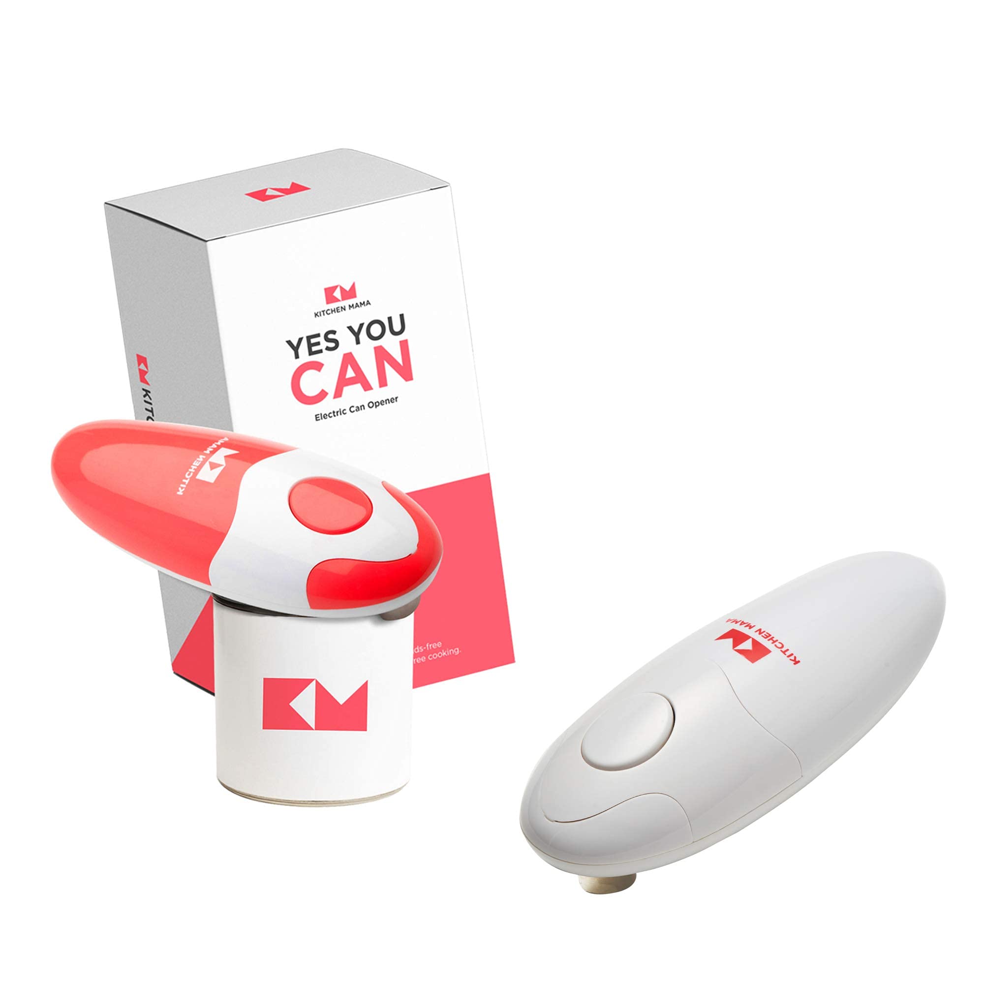 Kitchen Mama Electric Can Opener: Smooth Edge, Food-Safe and Battery Operated Can Opener (Bundle Red and White)