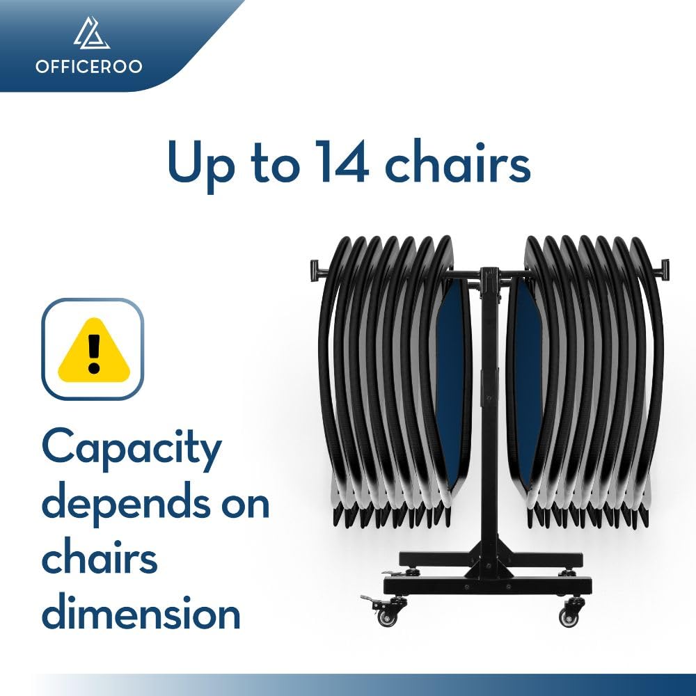 Folding Chair Rack Storage Cart - Holds 14 Chairs (Not Included), Organize and Transport Chairs, Sturdy & Portable Space-Saving Chair Dolly, with 4 Lockable Wheels