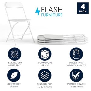 Flash Furniture Hercules Series Plastic Folding Chair - White - 4 Pack 650LB Weight Capacity Comfortable Event Chair-Lightweight Folding Chair