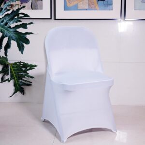 Babenest Spandex Folding Chair Covers Upgraded 10 PCS Universal Stretch Washable Fitted Chair Slipcovers Protector for Wedding, Holidays, Banquet, Party, Celebration (White)