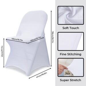 Babenest Spandex Folding Chair Covers Upgraded 10 PCS Universal Stretch Washable Fitted Chair Slipcovers Protector for Wedding, Holidays, Banquet, Party, Celebration (White)