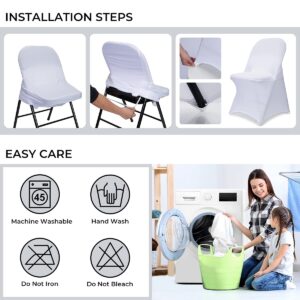 Babenest Spandex Folding Chair Covers Upgraded 10 PCS Universal Stretch Washable Fitted Chair Slipcovers Protector for Wedding, Holidays, Banquet, Party, Celebration (White)