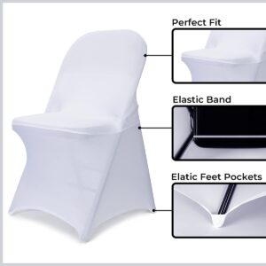 Babenest Spandex Folding Chair Covers Upgraded 10 PCS Universal Stretch Washable Fitted Chair Slipcovers Protector for Wedding, Holidays, Banquet, Party, Celebration (White)