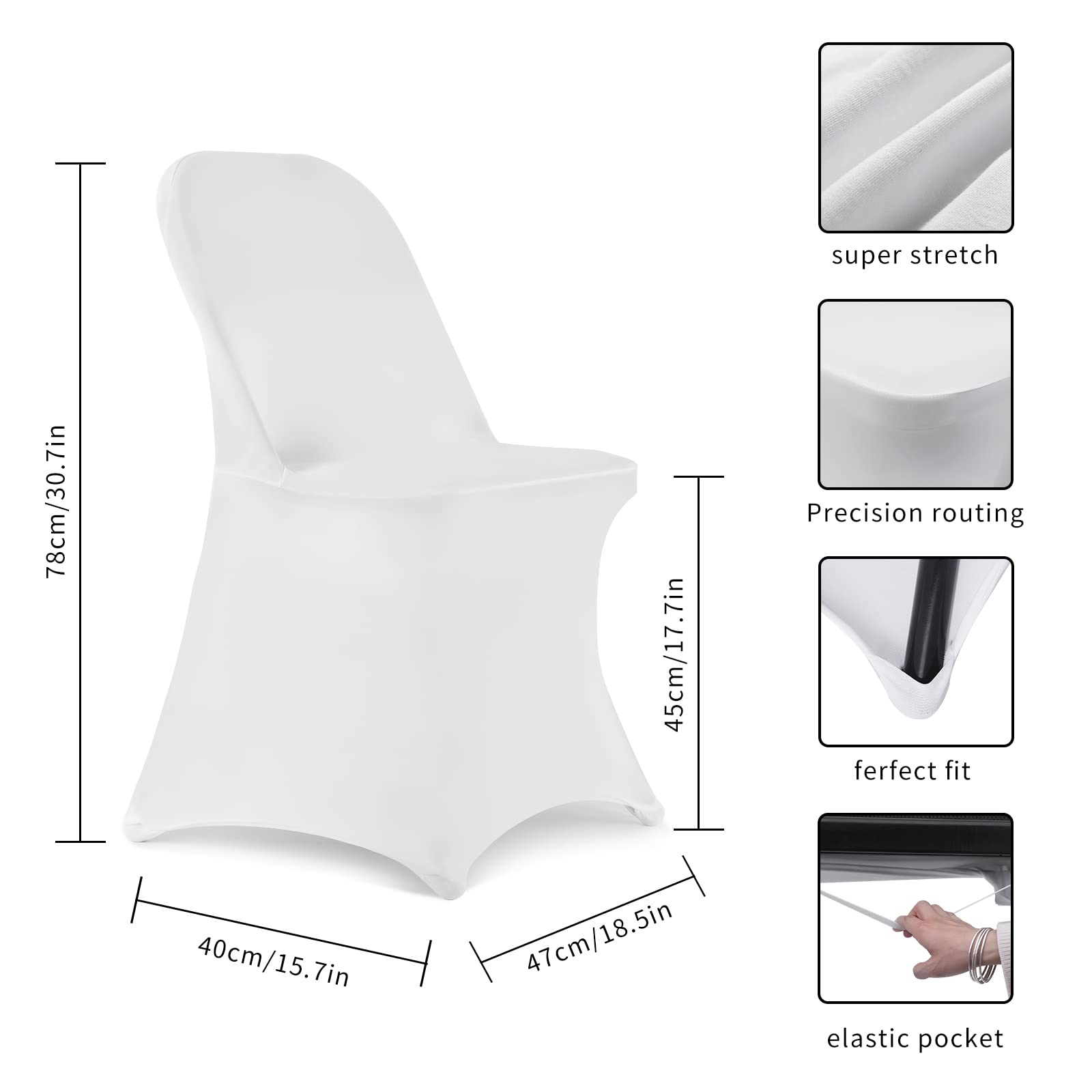 HAINARverS Stretch Spandex Folding Chair Covers 30PCS Universal Fitted Chair Cover Protector for Wedding,Party, Banquet, Holidays, Celebration, Decoration(White, 30 PCS)
