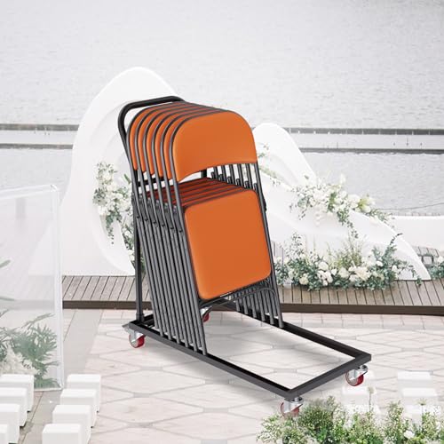 VEVOR Folding Chair Dolly, 39"L x 21"W x 42.9"H L-Shaped Steel Vertical Storage Cart, Multi-Function Chair Cart with 4 Casters 12 Chairs Capacity for Flat Stacking Plastic Resin & Wood Chairs, Black