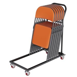 VEVOR Folding Chair Dolly, 39"L x 21"W x 42.9"H L-Shaped Steel Vertical Storage Cart, Multi-Function Chair Cart with 4 Casters 12 Chairs Capacity for Flat Stacking Plastic Resin & Wood Chairs, Black