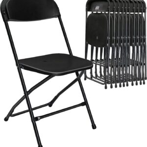 Imseigo 10 Pack Black Plastic Folding Chair, Indoor Outdoor Portable Stackable Commercial Seat with Steel Frame,350lb. Capacity for Events Office Wedding Party Picnic Kitchen Dining (10 Pack, Black)