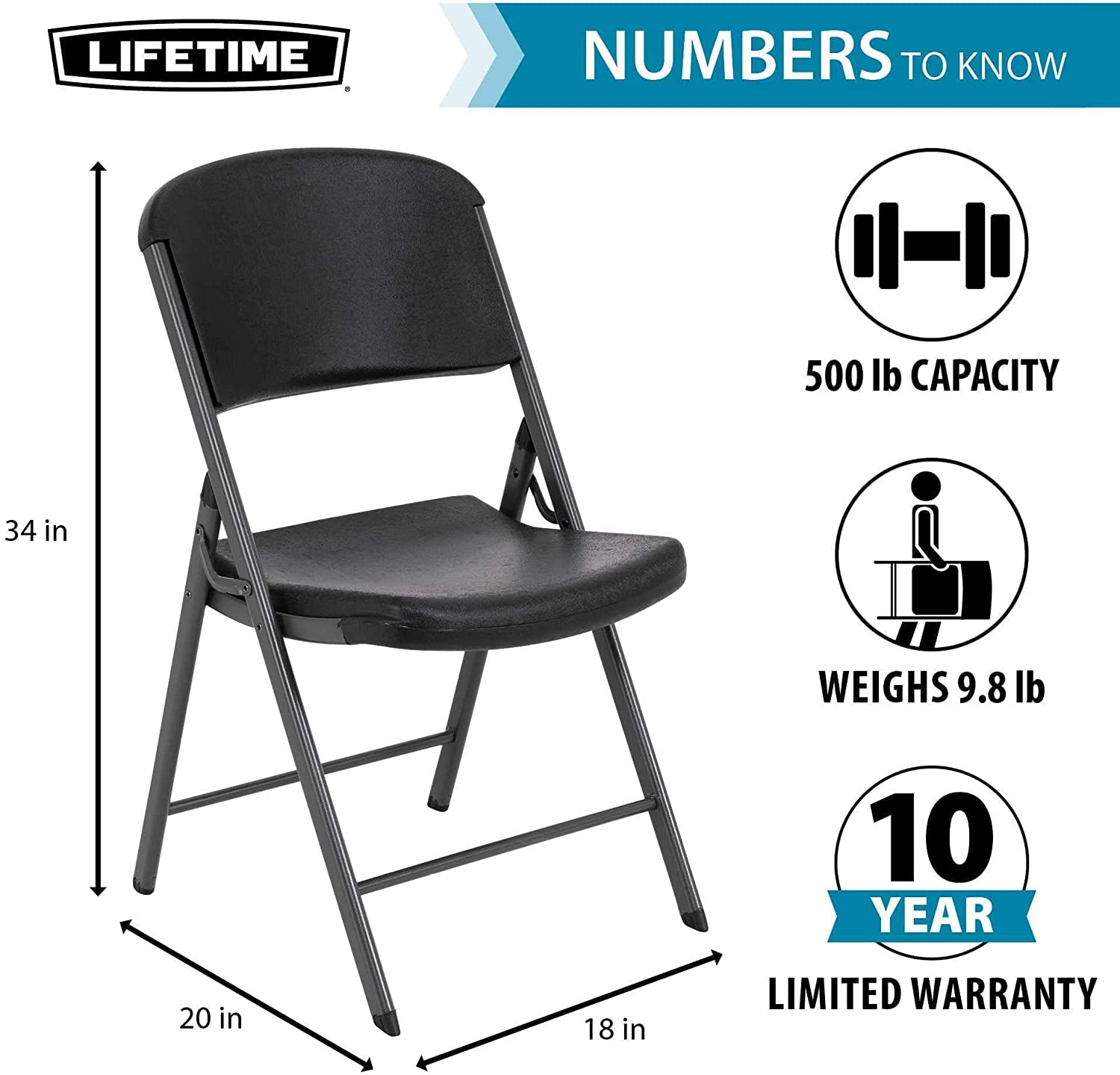 Lifetime Folding Chair with Black Color Model#80887U (4, Black)