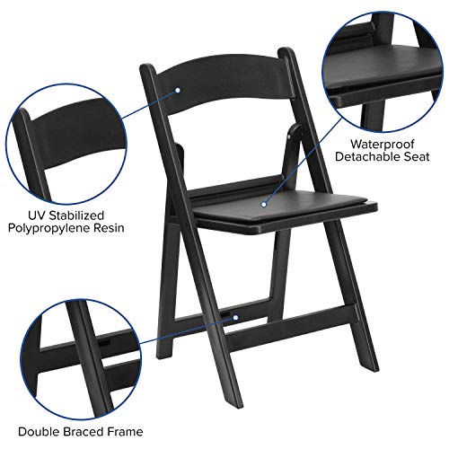 Flash Furniture Hercules Series Folding Chair - Black Resin - 2 Pack 800LB Weight Capacity Comfortable Event Chair - Light Weight Folding Chair