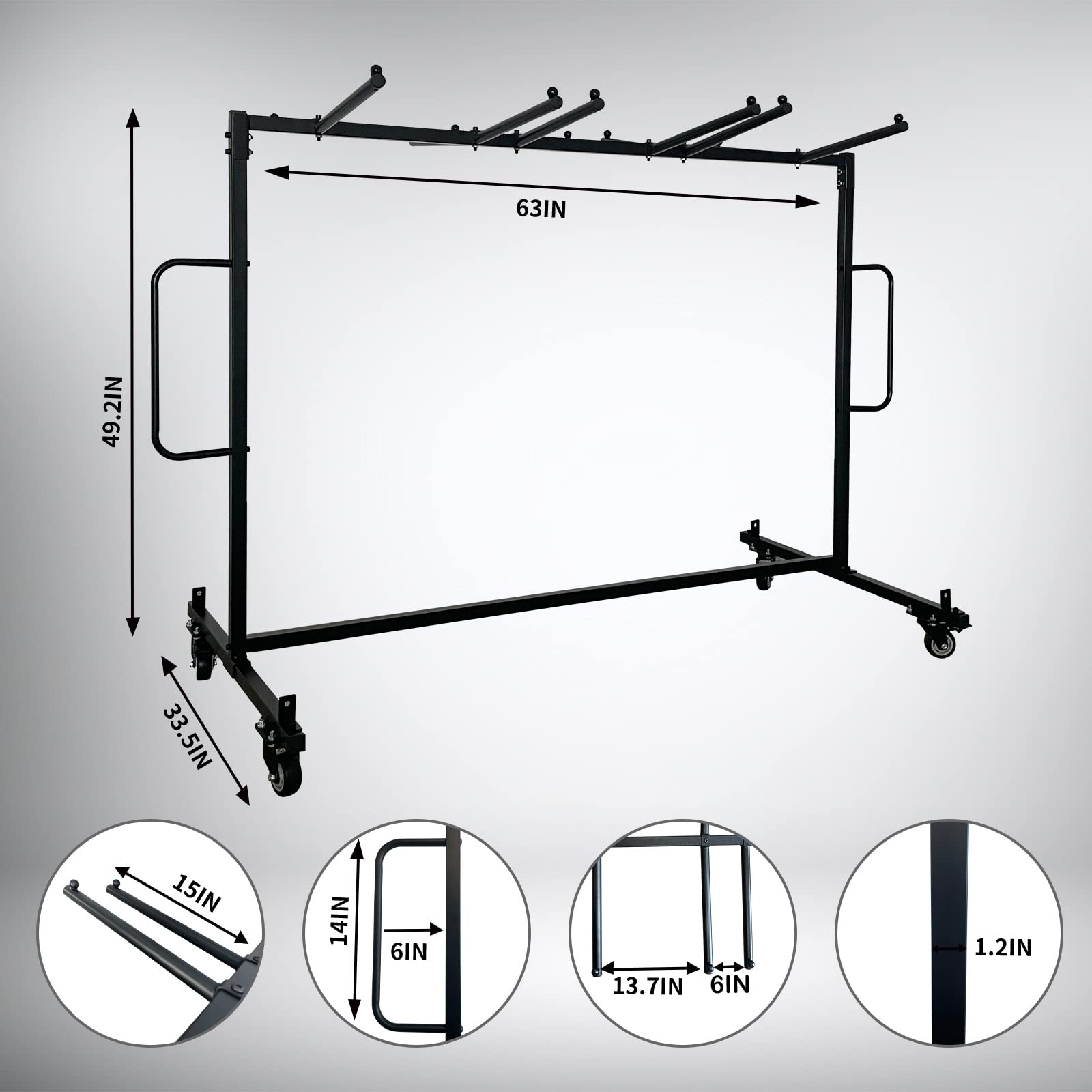 Folding Table and Chair Cart, Folding Chair and Table Storage Rack with 400LBS Capacity for 42 Folding Chairs Heavy Metal Folding Chair Dolly Holder Rack with Rubber Locking Wheels,Straps and Cover