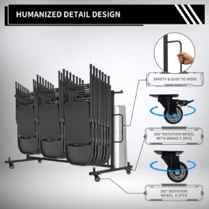 Folding Table and Chair Cart, Folding Chair and Table Storage Rack with 400LBS Capacity for 42 Folding Chairs Heavy Metal Folding Chair Dolly Holder Rack with Rubber Locking Wheels,Straps and Cover