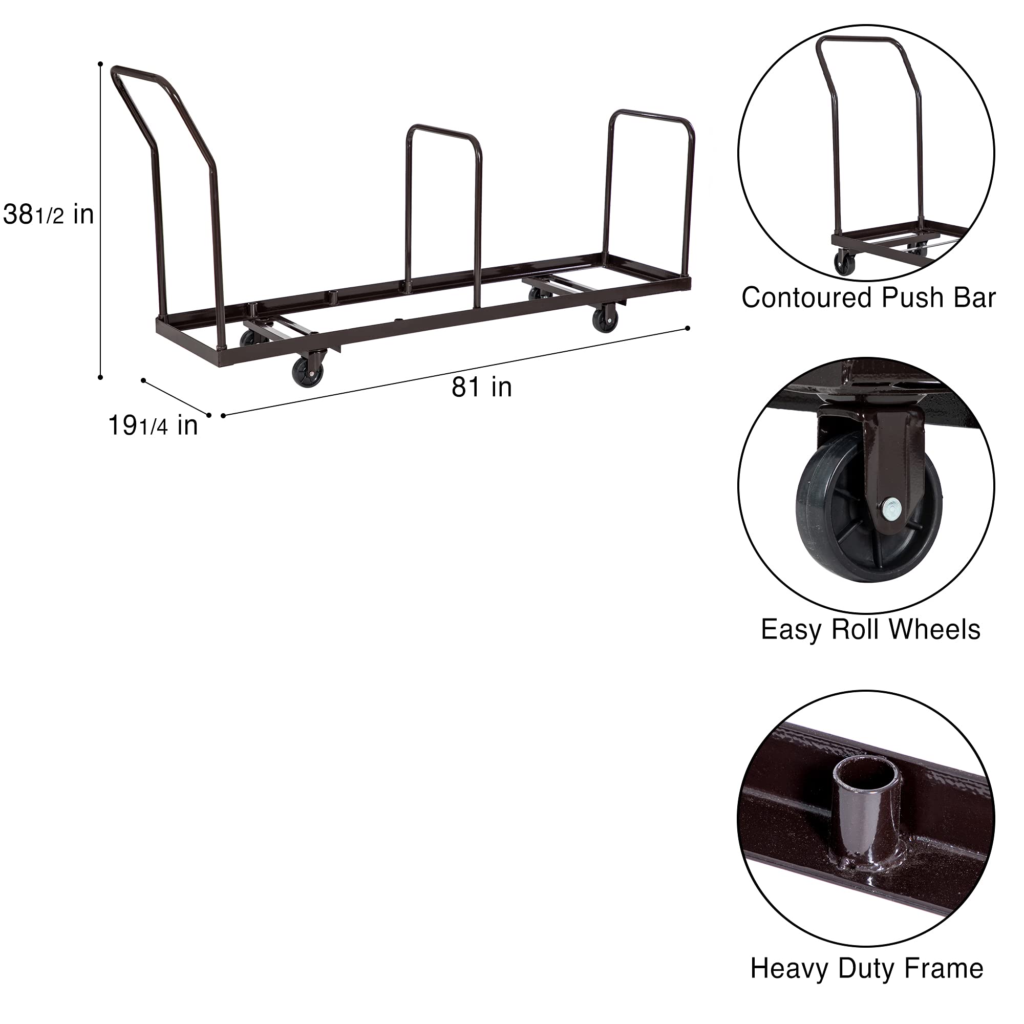 OEF Furnishings Folding Chair Dolly. Stores and Transports Chairs Measuring 15.25"-19"Width, 35 Chair Capacity