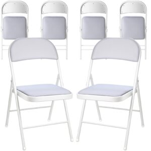 6 pack folding chairs with padded cushions and back metal frame foldable chairs with padded seats portable commercial seat for office indoor outdoor meeting wedding party event (white, grey)