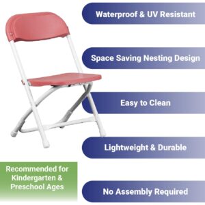 TentandTable Kids Size Poly Plastic Chairs with Metal Frame - Heavy Duty 220 lbs. Capacity - Lightweight & Stackable Folding Chair for Classroom Desk & Tables, Event, Banquet, Wedding (4 Pack, Red)