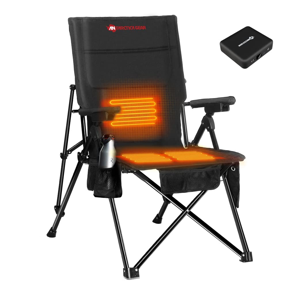 Antarctica Gear Heated Camping Chair with 12V 16000mAh Battery Pack, Heated Portable Chair, Perfect for Camping, Outdoor Sports, Picnics, and Beach Party, with 5 Pockets