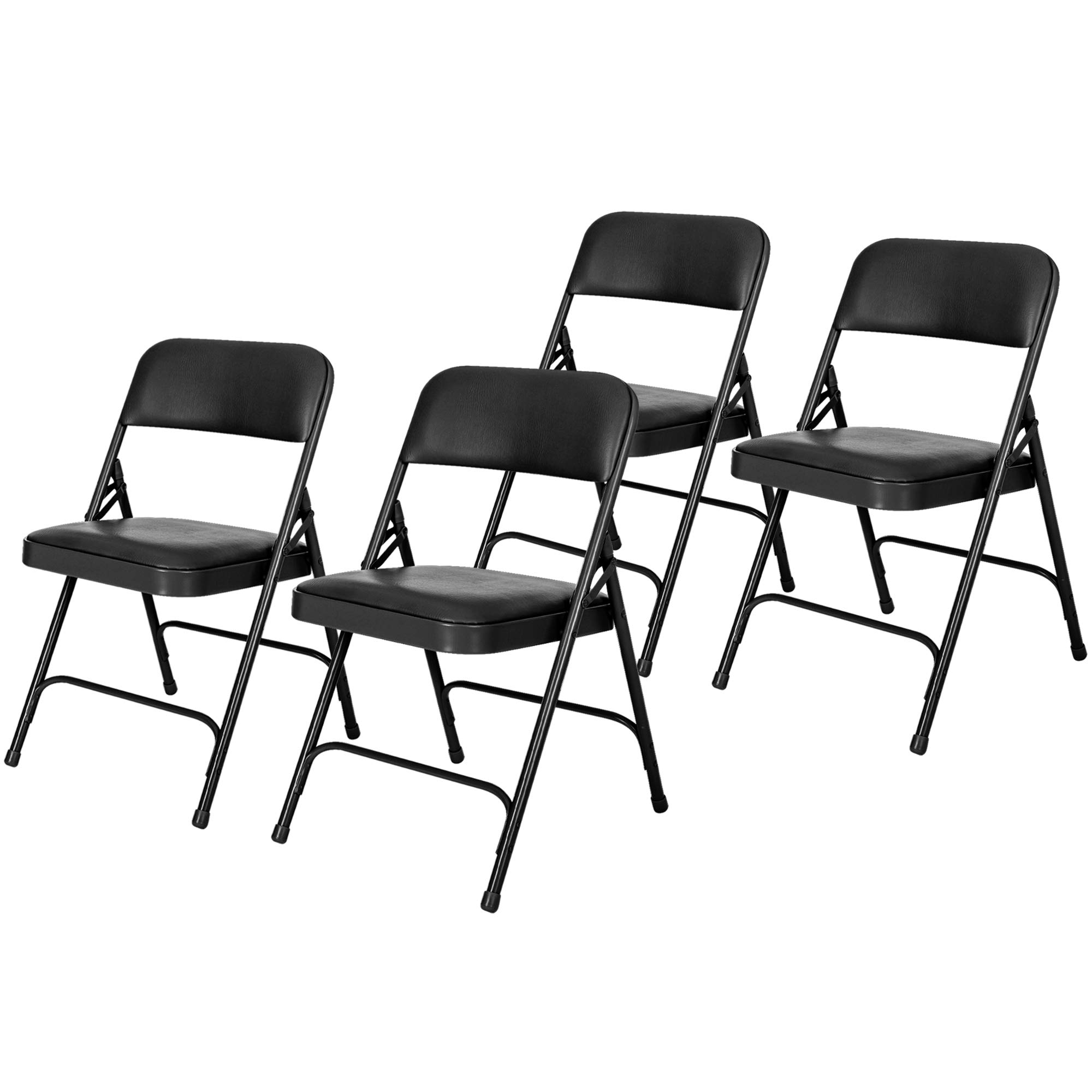 OEF Furnishings (4 Pack) Premium Vinyl Padded Folding Chair, Black