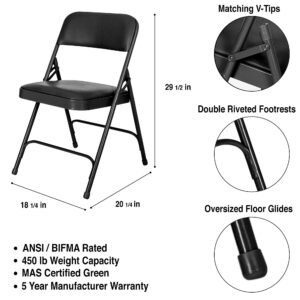 OEF Furnishings (4 Pack) Premium Vinyl Padded Folding Chair, Black