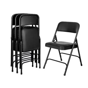 OEF Furnishings (4 Pack) Premium Vinyl Padded Folding Chair, Black