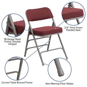 Flash Furniture HERCULES Series Premium Curved Triple Braced & Double Hinged Burgundy Fabric Metal Folding Chair