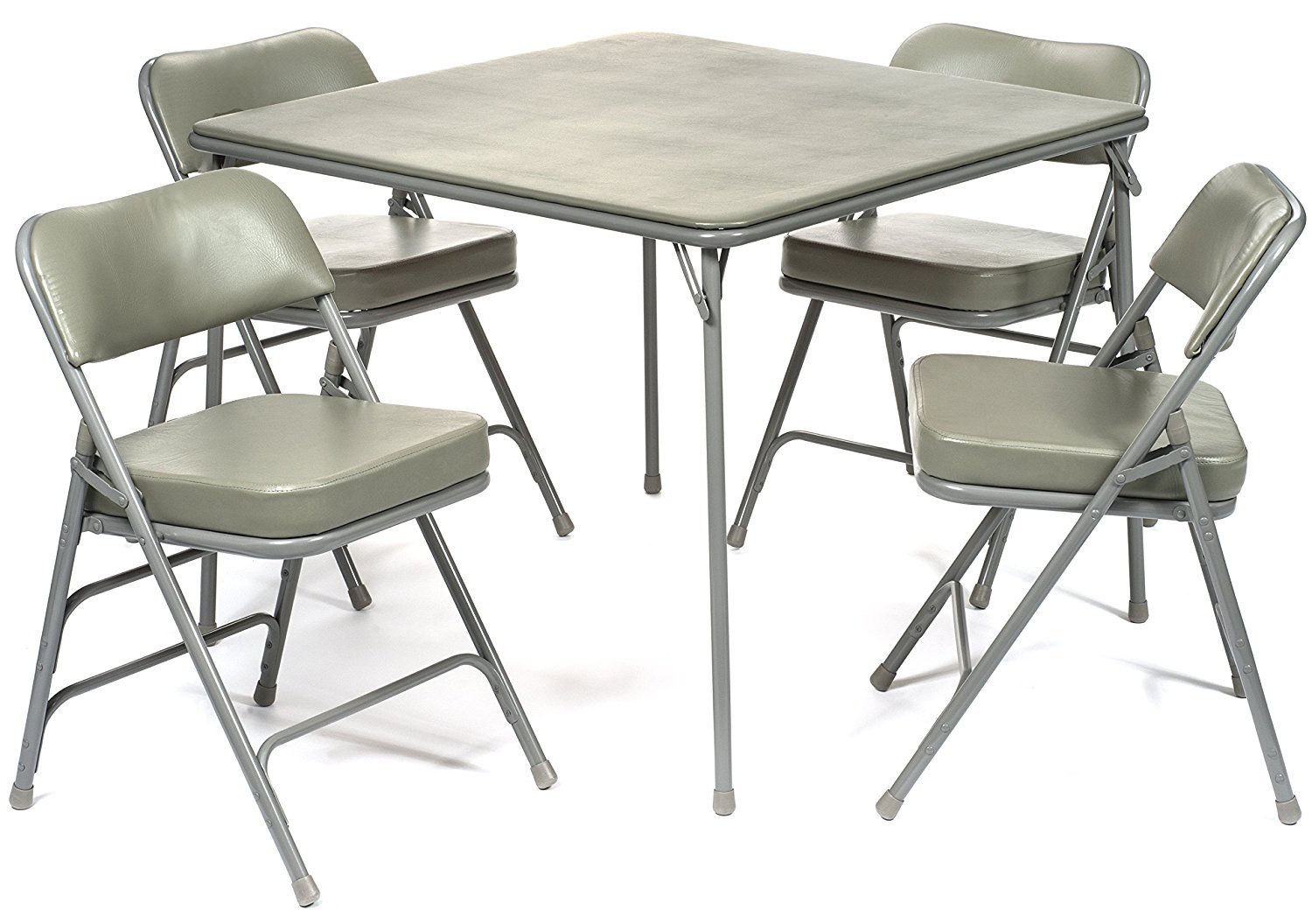 XL Series Folding Card Table and Chair Set (5pc) - Ultra-Padded Chairs for All-Day Comfort - Fold Away Design, Quick Storage and Portability - Vinyl Upholstery - Wheelchair Accessible (Grey)