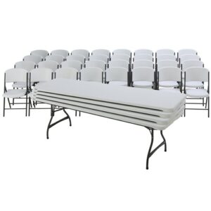 lifetime 4 8-foot nesting tables with 32 folding chairs - white granite