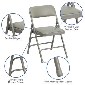 Flash Furniture 2 Pack HERCULES Series Curved Triple Braced & Double Hinged Gray Vinyl Metal Folding Chair