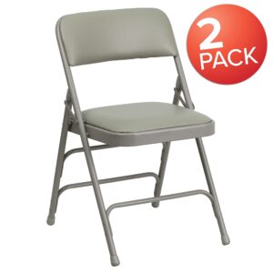 Flash Furniture 2 Pack HERCULES Series Curved Triple Braced & Double Hinged Gray Vinyl Metal Folding Chair