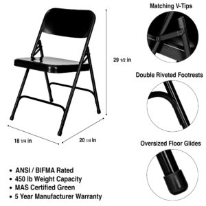 OEF Furnishings Heavy Duty Double Hinge Steel Folding Chair, Black