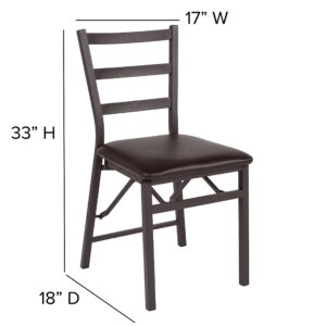 EMMA + OLIVER 2 Pack Ladder Back Metal Folding Chair with Brown Vinyl Seat