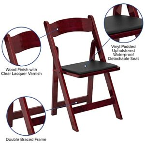 EMMA + OLIVER 2 Pack Mahogany Wood Folding Chair with Vinyl Padded Seat