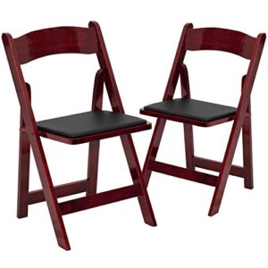 EMMA + OLIVER 2 Pack Mahogany Wood Folding Chair with Vinyl Padded Seat