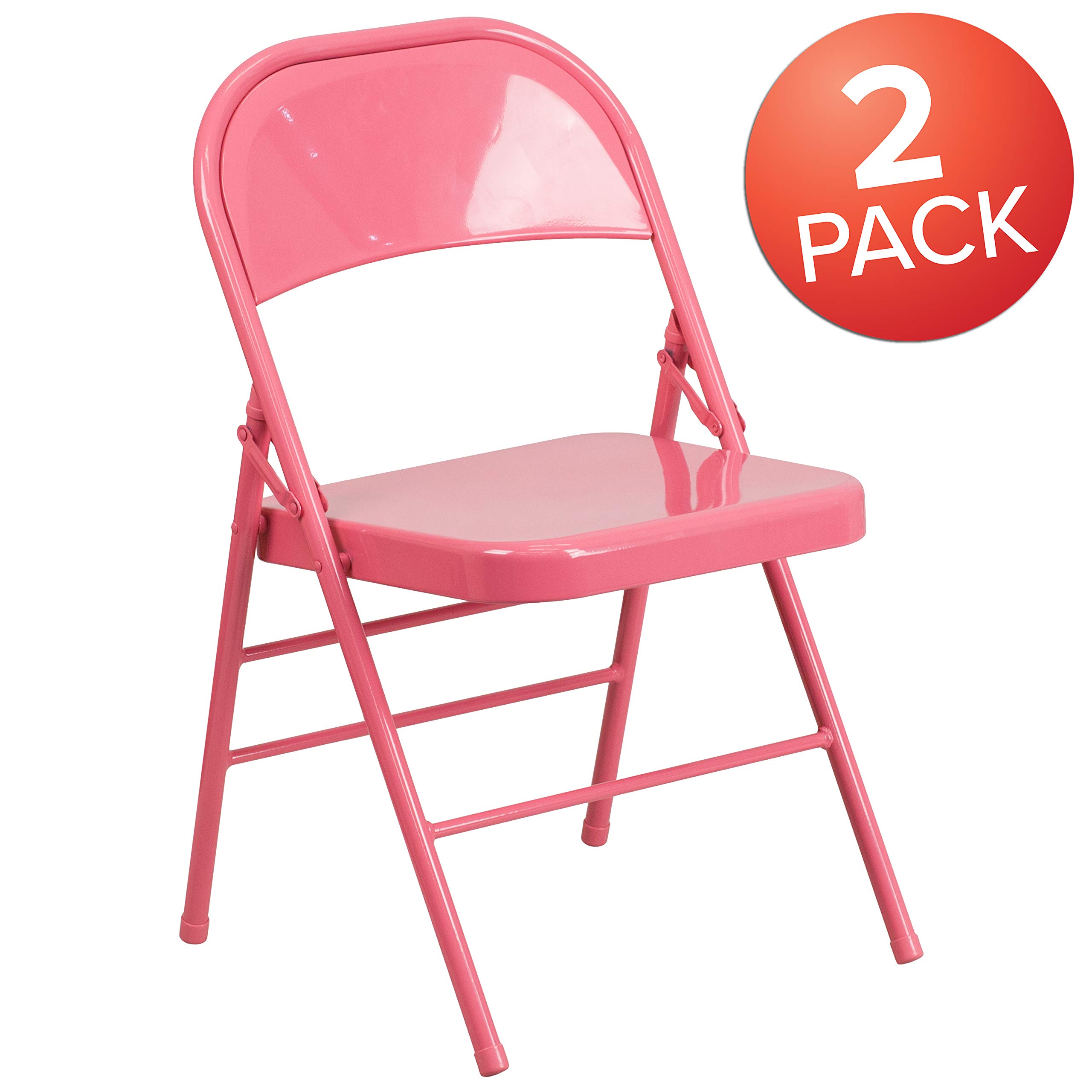 EMMA + OLIVER 2 Pack Bubblegum Pink Triple Braced & Double Hinged Metal Folding Chair