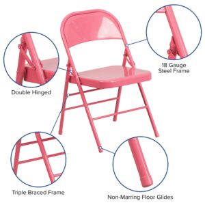 EMMA + OLIVER 2 Pack Bubblegum Pink Triple Braced & Double Hinged Metal Folding Chair