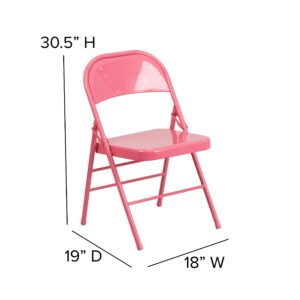 EMMA + OLIVER 2 Pack Bubblegum Pink Triple Braced & Double Hinged Metal Folding Chair