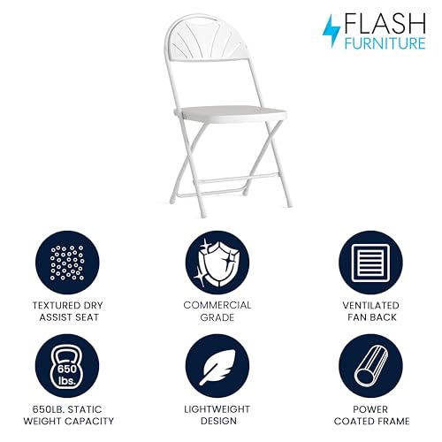 Flash Furniture HERCULES Series 650 lb. Capacity White Plastic Fan Back Folding Chair