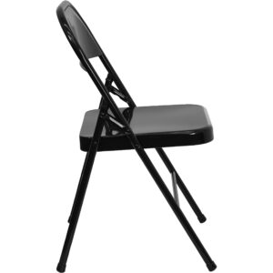 Flash Furniture HERCULES Series Triple Braced & Double Hinged Black Metal Folding Chair