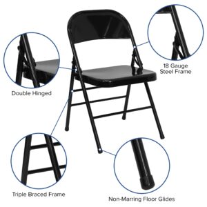 Flash Furniture HERCULES Series Triple Braced & Double Hinged Black Metal Folding Chair